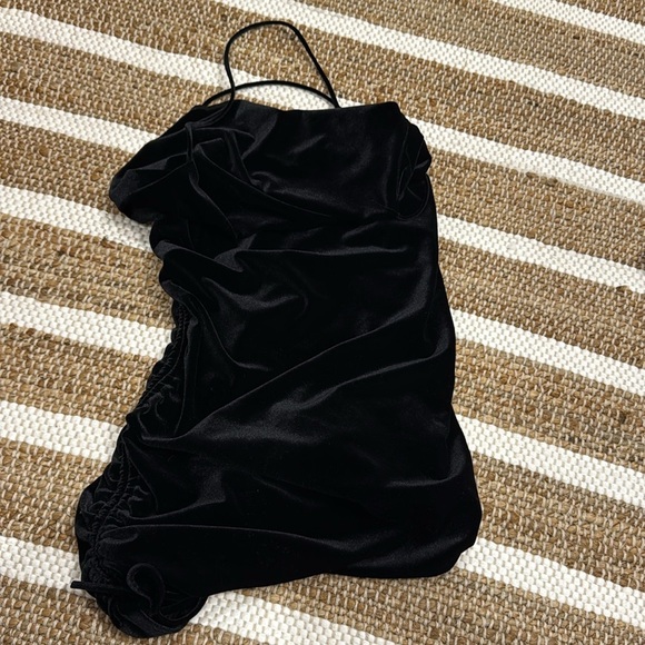 NWOT Zara Draped Black Velvet Mini Dress Sz XS - Picture 7 of 7